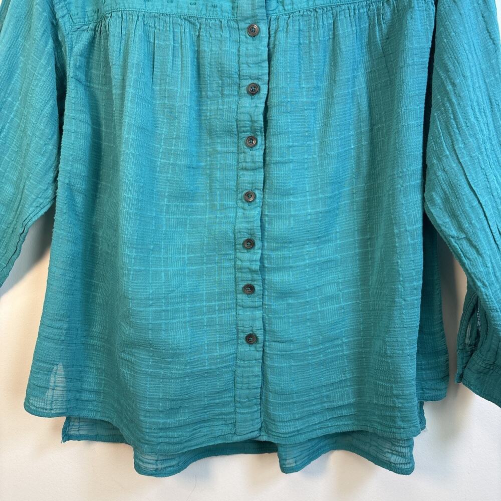 Pilcro Anthropologie Long Sleeve Button Up Blouse Sm Teal Swiss Dot Indie Boho - Picture 4 of 16